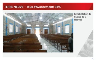 43	
  
Réhabilita?on	
  de	
  
l’Eglise	
  de	
  la	
  
Na?vité	
  
TERRE	
  NEUVE	
  –	
  Taux	
  d’Avancement:	
  93%	
  	
  
 