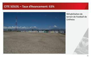 56	
  
CITE	
  SOLEIL	
  –	
  Taux	
  d’Avancement:	
  63%	
  	
  
Réhabilita?on	
  de	
  
terrain	
  de	
  Football	
  de	
  
Lintheau	
  
 