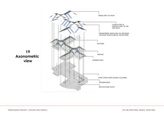 19
Axonometric
view
“REIMAGINING PRASAD” ( KITCHEN AND DINING ) THE ARCHITECTURAL DESIGN THESIS 2022
 