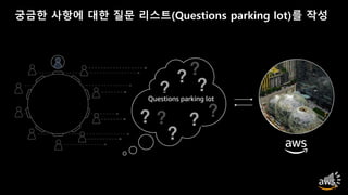 Questions parking lot
궁금한 사항에 대한 질문 리스트(Questions parking lot)를 작성
 