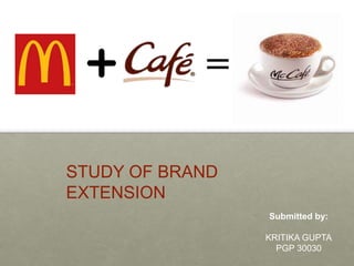 STUDY OF BRAND
EXTENSION
Submitted by:
KRITIKA GUPTA
PGP 30030
 