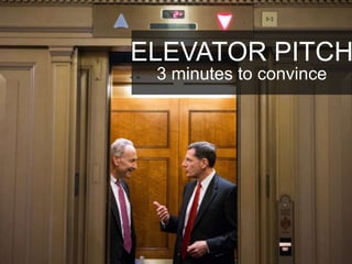 Elevator pitch ?
• Dale Carnegie
ELEVATOR PITCH
3 minutes to convince
 