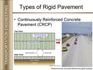 70
Types of Rigid Pavement
• Continuously Reinforced Concrete
Pavement (CRCP)
Photo from the Concrete Reinforcing Steel Institute
 