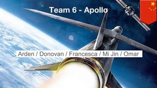 Team 6 - Apollo
Arden / Donovan / Francesca / Mi Jin / Omar
 