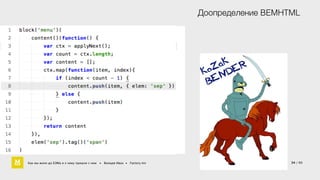 Доопределение BEMHTML 
! 
Как мы жили до БЭМа и к чему пришли с ним • Воищев Иван • Factory.mn 34 / 60 
 