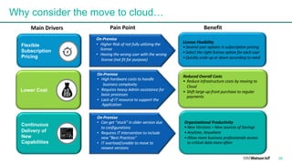 Why consider the move to cloud…
39
License	Flexibility	
•Several	user	options	in	subscription	pricing
•Select	the	right	license	option	for	each	user
•Quickly	scale	up	or	down	according	to	need
Organizational	Productivity
•New	Versions	=	New	sources	of	Savings
•Anytime,	Anywhere
•Allow	more	business	professionals	access	
to	critical	data	more	often
On-Premise
• Higher	Risk	of	not	fully	utilizing	the	
license
• Having	the	wrong	user	with	the	wrong
license	(not	fit	for	purpose)
On-Premise	
• High	hardware	costs	to	handle	
business	complexity
• Requires	heavy	Admin	assistance	for	
basic	processes
• Lack	of	IT	resource	to	support	the
Application
On-Premise	
• Can	get	“stuck”	in	older	version	due	
to	configurations
• Requires	IT	Intervention	to	include	
new	“Best	Practices”
• IT	overload/unable	to	move	to	
newest	versions
Main	Drivers Pain	Point Benefit
Lower Cost
Reduced	Overall	Costs
• Reduce	infrastructure	costs	by	moving	to	
Cloud	
• Shift	large	up-front	purchase	to	regular	
payments		
Flexible
Subscription
Pricing
Continuous
Delivery of
New
Capabilities
 