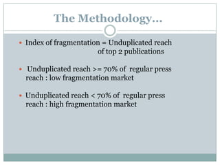 Understanding media consumption across marketsReach / Fragmentation Analysis