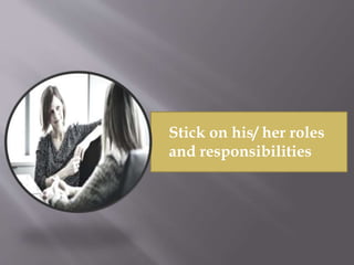 Stick on his/ her roles
and responsibilities
 