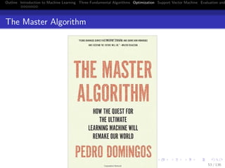 Outline Introduction to Machine Learning Three Fundamental Algorithms Optimization Support Vector Machine Evaluation and
The Master Algorithm
53 / 136
 