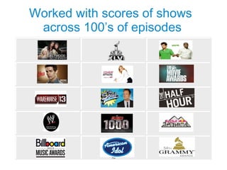 Worked with scores of shows
 across 100’s of episodes




             32
 