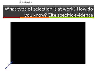 What type of selection is at work? How do
you know? Cite specific evidence
skill – level 1
 