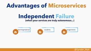 @Sander_Mak
Advantages of Microservices
Independent Failure
learningmaterial students assignments
(when your services are truly autonomous...)
 