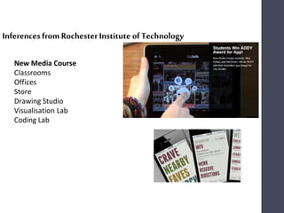 New Media Course
Classrooms
Offices
Store
Drawing Studio
Visualisation Lab
Coding Lab
Inferencesfrom RochesterInstitute of Technology
 