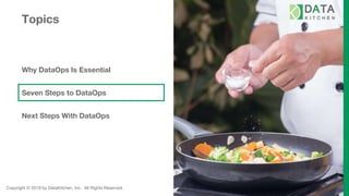 Copyright © 2019 by DataKitchen, Inc. All Rights Reserved.
Topics
Why DataOps Is Essential
Seven Steps to DataOps
Next Steps With DataOps
 