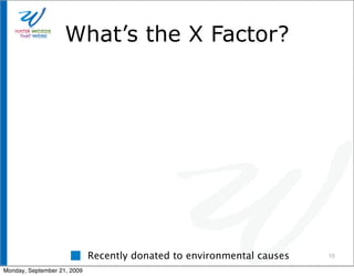 What’s the X Factor?




                             Recently donated to environmental causes   10

Monday, September 21, 2009
 