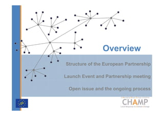 Overview
Structure of the European Partnership

Launch Event and Partnership meeting

 Open issue and the ongoing process
 