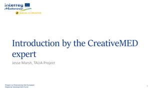 Introduction by the CreativeMED
expert
Jesse Marsh, TALIA Project
4
 