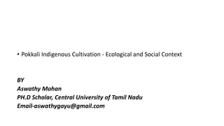 • Pokkali Indigenous Cultivation - Ecological and Social Context
BY
Aswathy Mohan
PH.D Scholar, Central University of Tamil Nadu
Email-aswathygayu@gmail.com
 