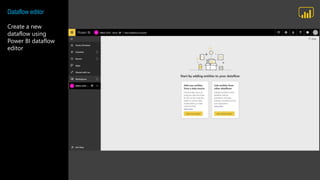 Dataflow editor
Create a new
dataflow using
Power BI dataflow
editor
 