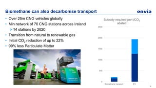 • Over 25m CNG vehicles globally
• Min network of 70 CNG stations across Ireland
14 stations by 2020
• Transition from natural to renewable gas
• Initial CO2 reduction of up to 22%
• 99% less Particulate Matter
Biomethane can also decarbonise transport
16
0
500
1000
1500
2000
2500
Biomethane transport EV
Subsidy required per t/CO2
abated
 