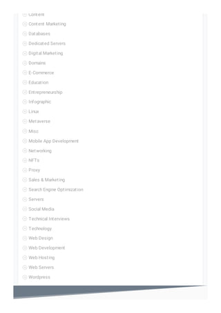 Content

Content Marketing

Databases

Dedicated Servers

Digital Marketing

Domains

E-Commerce

Education

Entrepreneurship

Infographic

Linux

Metaverse

Misc

Mobile App Development

Networking

NFTs

Proxy

Sales & Marketing

Search Engine Optimization

Servers

Social Media

Technical Interviews

Technology

Web Design

Web Development

Web Hosting

Web Servers

Wordpress

 