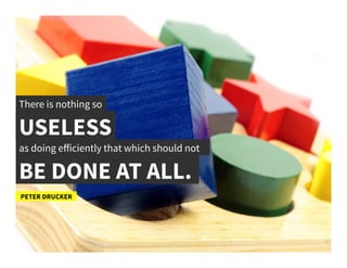 There is nothing so	
  
USELESS	
  
PETER DRUCKER	
  
as doing eﬀiciently that which should not	
  
BE DONE AT ALL.	
  
 