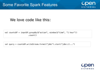 We love code like this:
Some Favorite Spark Features
 