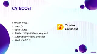 CatBoost brings:
- Powerful
- Open-source
- Handles categorical data very well
- Automatic overfitting detection
- (Works on GPU)
19
CATBOOST
 