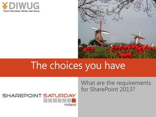 The choices you have
What are the requirements
for SharePoint 2013?
 