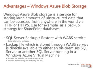 Advantages – Windows Azure Blob Storage
 