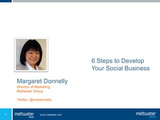 6 Steps to Develop
                                       Your Social Business

    Margaret Donnelly
    Director of Marketing
    Meltwater Group

    Twitter: @mwdonnelly



0                 buzz.meltwater.com
 