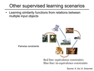 Other supervised learning scenarios Learning similarity functions from relations between multiple input objects Pairwise constraints Source: X. Sui, K. Grauman 