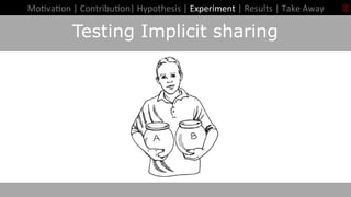 29	
Introduc+on	Testing Implicit sharing
Mo+va+on	|	Contribu+on|	Hypothesis	|	Experiment	|	Results	|	Take	Away		
 