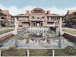 Frank Lloyd Wright’s Imperial Hotel, Japan, survived an earthquake The reflecting pool provided a source of water for fire-fighting; Cantilevered floors and balconies provided extra support for the floors; A copper roof, cannot fall on people below the way a tile roof can; Seismic separation joints, located about every 20 m along the building; Tapered walls, thicker on lower floors, increasing their strength; Suspended piping and wiring, instead of being encased in concrete, smooth curves, making them more resistant to fracture. 