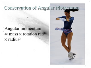 Conservation of Angular MomentumConservation of Angular Momentum
Angular momentum
∝ mass × rotation rate
× radius2
 