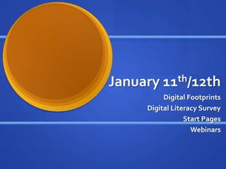 January 11th/12thDigital FootprintsDigital Literacy SurveyStart PagesWebinars