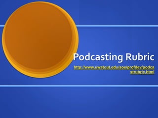 Podcasting Rubrichttp://www.uwstout.edu/soe/profdev/podcastrubric.html