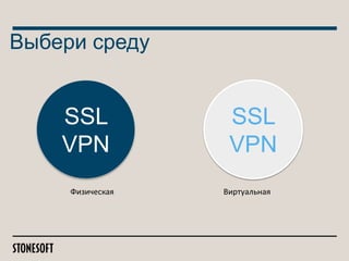 Выбери среду

SSL
VPN
Физическая

SSL
VPN
Виртуальная

 