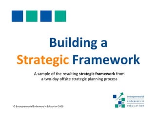 Training and Development Solutions




        Building a
   Strategic Framework
                  A sample of the resulting strategic framework from
                      a two-day offsite strategic planning process




© Entrepreneurial Endeavors in Education 2009


                         Chabot-Las Positas Community College District
 