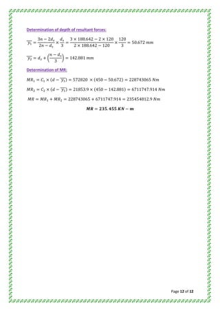 Page 12 of 12
Determination of depth of resultant forces:
Determination of MR:
 