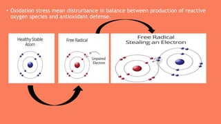 • Oxidation stress mean distrurbance in balance between production of reactive
oxygen species and antioxidant defense.
 