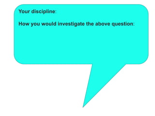 Your discipline:

How you would investigate the above question:
 