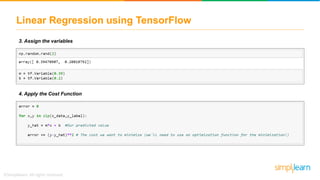 Linear Regression using TensorFlow
3. Assign the variables
4. Apply the Cost Function
 