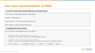 Use case implementation of RNN
6. Scale the data using standard Machine Learning process
7. Applying the batch function
 