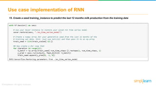 Use case implementation of RNN
15. Create a seed training_instance to predict the last 12 months milk production from the training data
 