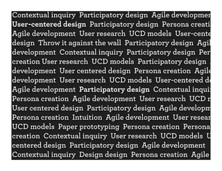 Contextual inquiry Participatory design Agile development
User-centered design Participatory design Persona creation
Agile development User research UCD models User-centered
design Throw it against the wall Participatory design Agile
development Contextual inquiry Participatory design Person
creation User research UCD models Participatory design Agil
development User centered design Persona creation Agile
development User research UCD models User-centered desig
Agile development Participatory design Contextual inquiry
Persona creation Agile development User research UCD mod
User centered design Participatory design Agile development
Persona creation Intuition Agile development User research
UCD models Paper prototyping Persona creation Persona
creation Contextual inquiry User research UCD models User
centered design Participatory design Agile development
Contextual inquiry Design design Persona creation Agile