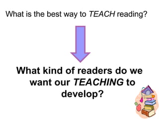 What is the best way to  TEACH  reading? What kind of readers do we want our  TEACHING  to develop? 