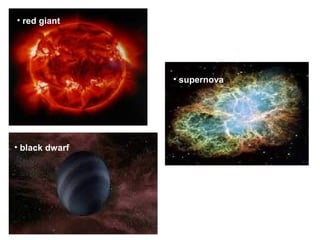 • red giant • white dwarf 
• black dwarf 
• supernova 
 