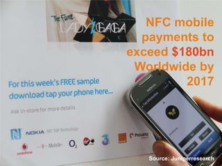 NFC mobile
  payments to
exceed $180bn
 Worldwide by
         2017




   Source: Juniperresearch
 