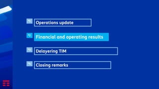 Financial and operating results
#2
Delayering TIM
#3
Closing remarks
#4
Operations update
#1
 